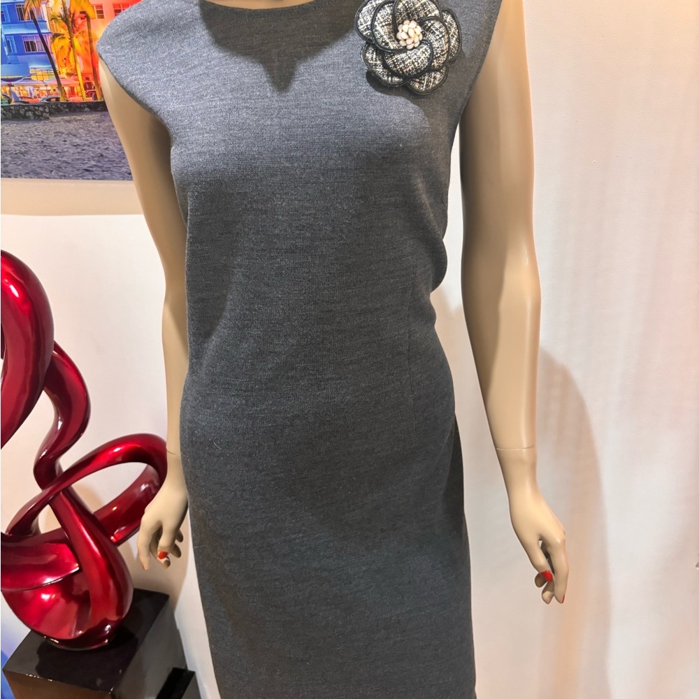St. John Charcoal Gray Sleeveless Sheath Dress 16 XL summer spring career